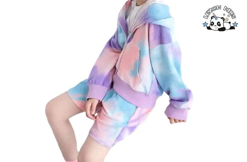 LEZONKIDS - Conjuntos de Roupas Infantis Unisex Casuais Esportivos com Capuz e Zíper, Camisa e Short para Meninos e Meninas com Estampa Tie Dye